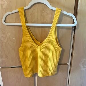 Yellow Ribbed Knit Tank Top